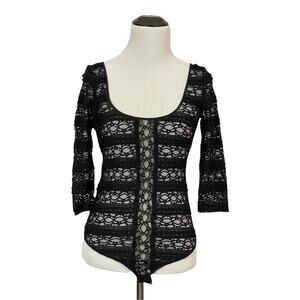 Cinq A Sept Marla Silk Lace Bodysuit - Black - Small